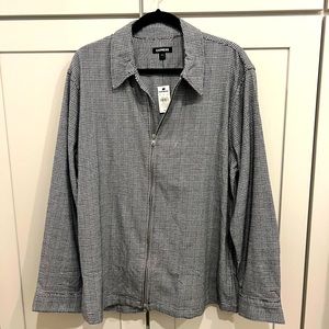 Men’s Large Plaid Wool-Blend Zip Suit Jacket Black and Black Checker New!